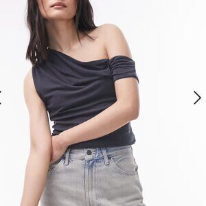 Topshop cupro draped off the shoulder top in slate Women's Size L Large